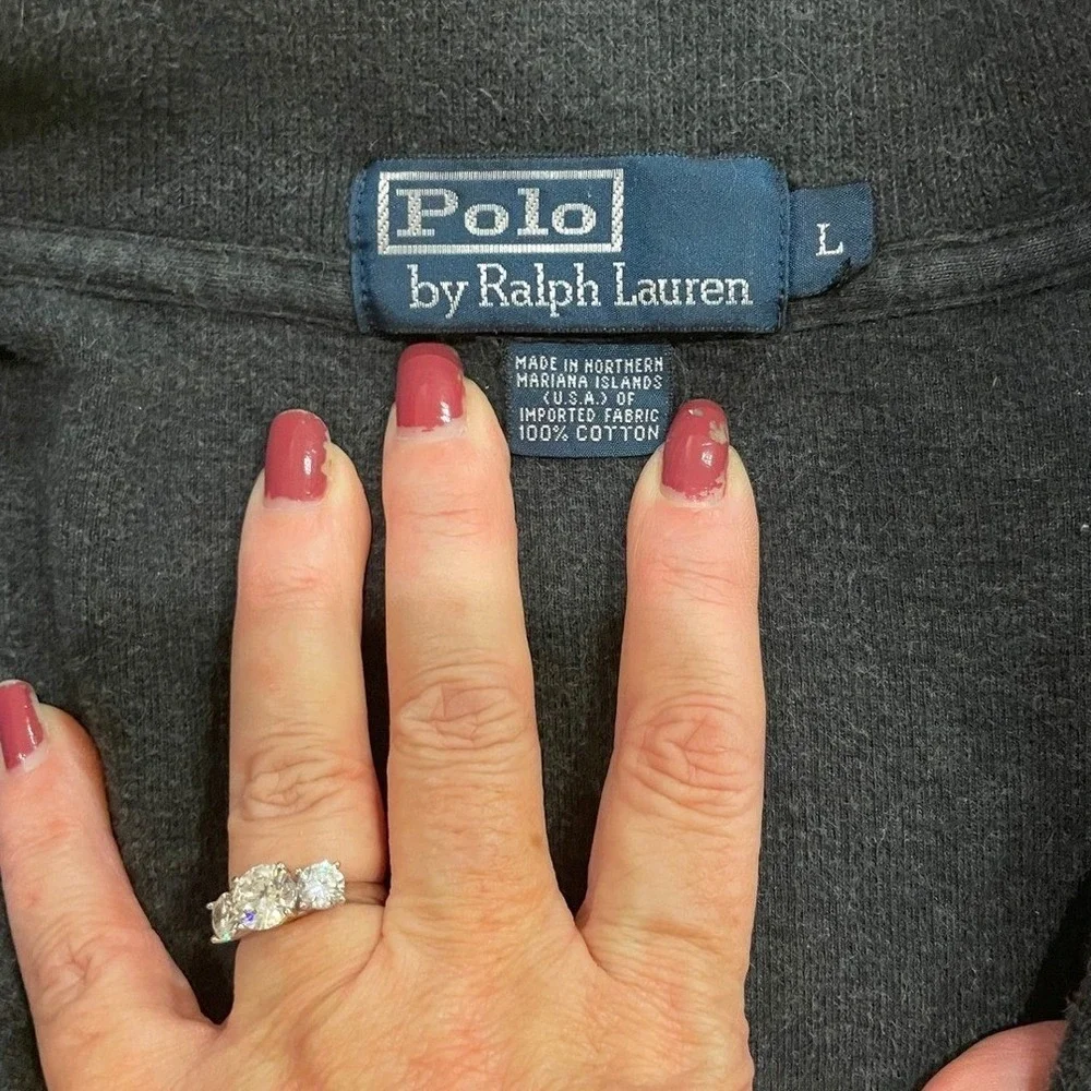 Polo Ralph Lauren Quarter Zip Sweater Charcoal Gray‎ Men's L Cotton Logo